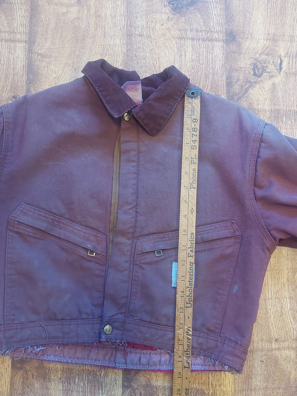 Carhartt Maroon Work Jacket - Cropped Canvas Unisex Women Men Custom No Zip Red - Picture 11 of 16